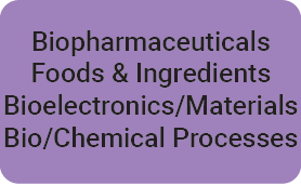 BioPharmaceuticals, Foods & ingredients, Bioelctronics/Materials, Bio/Chemical Processes